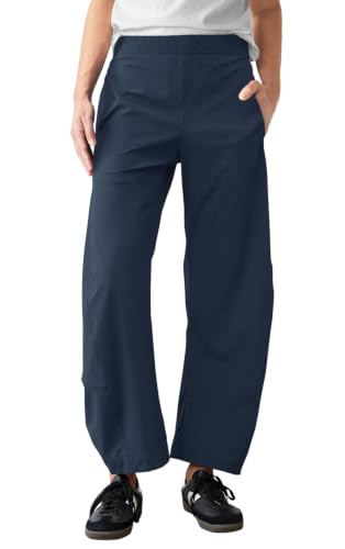 Womens Barrel Travel Pants Elastic Waist Baggy Ankle Pants with Pockets - color: Stretchy-blue, size: X-Large