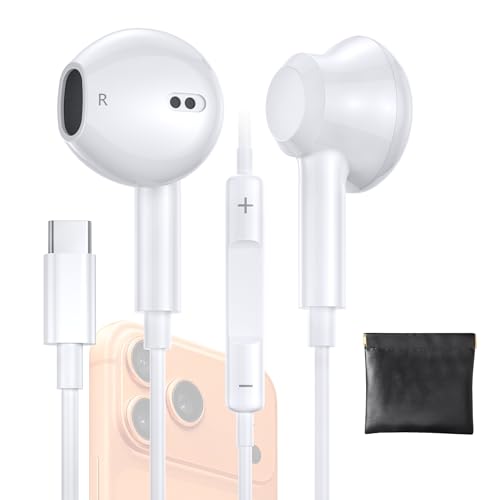 iPhone 17 Earphones USB C Wired- MFi Certified USB Type C Earbuds Wired with Mic & Volume Control HiFi Stereo Headphones for iPhone 16 Pro Max/15/iPad Pro/Air/Galaxy S26/S25/S24/ Ultra