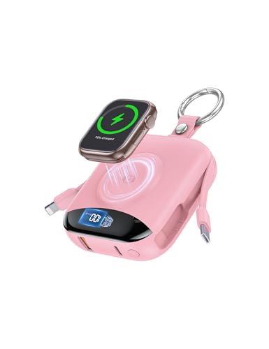 citicr Portable Charger 10000mAh w/Built-in Cables & iWatch Charger Pink - color: Pink