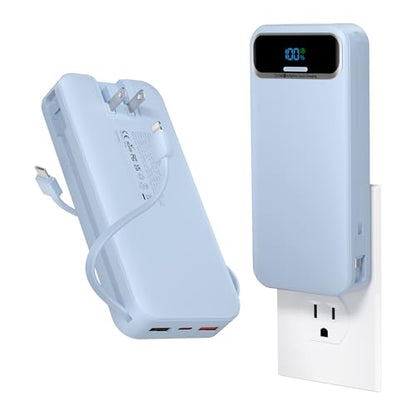 aonidi Portable Charger 20000mAh with Built-in Cables&AC Wall Plug, Blue - color: Sky Blue
