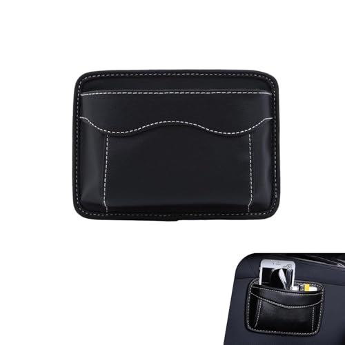 Car Seat Side Pocket Organizer, Black PU Leather Mini Auto Seat Storage Bag, Pen Phone Holder Tray Pouch Vehicle Seats Gap Filler, Universal Organize for Documents Registration Notepad