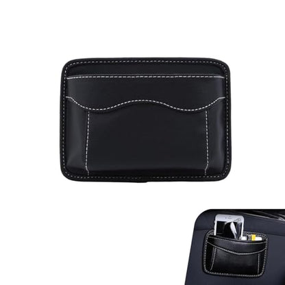 Car Seat Side Pocket Organizer, Black PU Leather Mini Auto Seat Storage Bag, Pen Phone Holder Tray Pouch Vehicle Seats Gap Filler, Universal Organize for Documents Registration Notepad