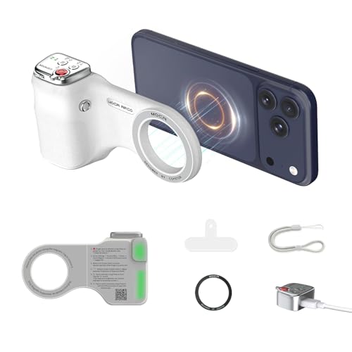 COMITOK Phone Camera Grip MOCA ARCO for Video Recording with Thumb Rest Area Design for iPhone Pro Max, with Enhanced Phone Mount & Detachable Remote for Easy Shooting, Video Call, Support iOS17/18/26 - style: MOCA ARCO