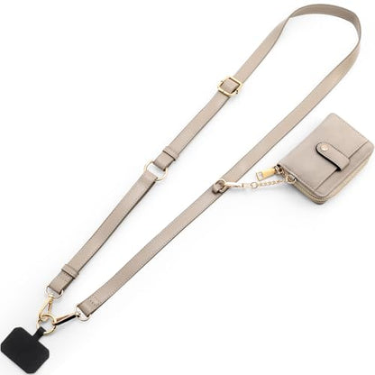 Diaclara Clip and Go Leather Phone Strap with Zipper Pouch- Stylish Crossbody Adjustable Lanyard with Wallet for All Phones, Gray - color: Leather Gray