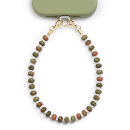 POSADINA Natural Stone Phone Charm, Beaded Healing Phone Wrist Strap, Handmade Cellphone Chain Lanyard with Tether Tab - color: Earth Mosaic