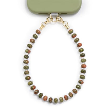 POSADINA Natural Stone Phone Charm, Beaded Healing Phone Wrist Strap, Handmade Cellphone Chain Lanyard with Tether Tab - color: Earth Mosaic
