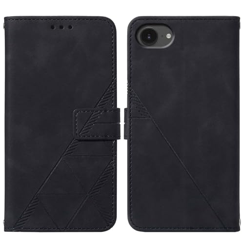 Flip Wallet Case for iPhone 17e/16e, Wrist Strap, Black | Embossed PU Leather, Detachable Wrist Strap, Card Slots, TPU Inner, Cash Pocket, Magnetic Closure, Stand, Precise Cutouts - color: Black