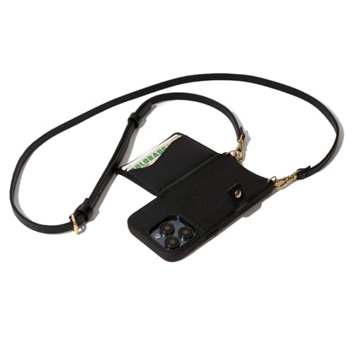 Bandolier Mila Leather Crossbody MagSafe Phone Case iPhone 15 Pro- Black/G | Crossbody leather phone case. Built-in card-holder. Adjustable & removable strap. MagSafe Design. Phone drop protection. - color: Black/Gold, size: iPhone 15 Pro