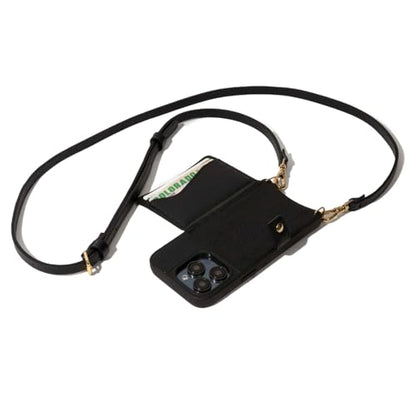 Bandolier Mila Leather Crossbody MagSafe Phone Case iPhone 15 Pro- Black/G | Crossbody leather phone case. Built-in card-holder. Adjustable & removable strap. MagSafe Design. Phone drop protection. - color: Black/Gold, size: iPhone 15 Pro