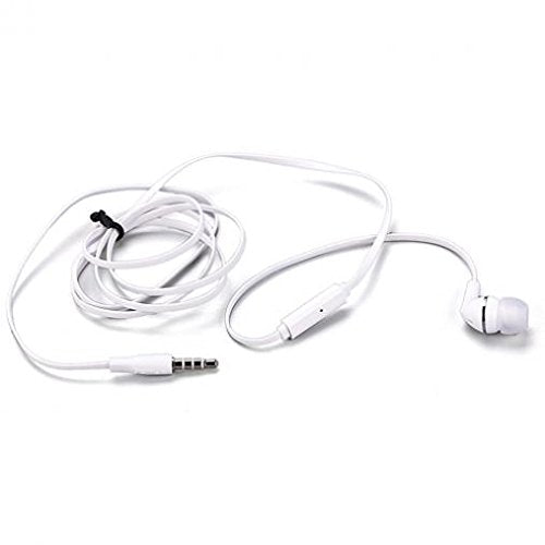 Premium Flat Wired Headset Mono Hands-Free Earphone w Mic Single Earbud Headphone in-Ear [3.5mm] White for Samsung Galaxy J3, J5, J7, Note 3 4 5, Note8, S5, S6, S7, Edge Edge+, S8, S8+, S9, S9+