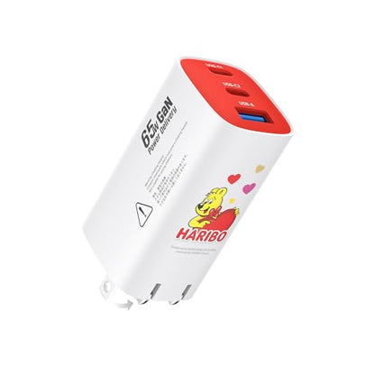 Haribo 65W USB C Charger, 3-Port GaN Fast Charger Block, PD3.0 QC4+,Red - color: Red