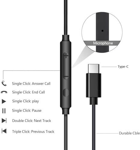 USB C Headphones for iPhone 17/16/15 Pro Max USB C Wired Earbuds with Mic - size: 2 Pack