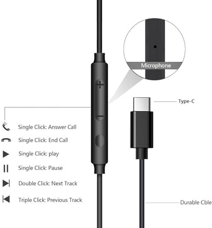 USB C Headphones for iPhone 17/16/15 Pro Max USB C Wired Earbuds with Mic - size: 2 Pack