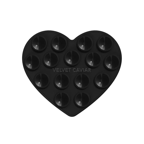 Velvet Caviar Suction Cup Phone Case Mount Compatible with MagSafe Devices Only - Magnetic Silicone Sticky Phone Grip Holder for iPhone Back of Phone - Mirror Gripper (Black Heart) - color: Black Heart