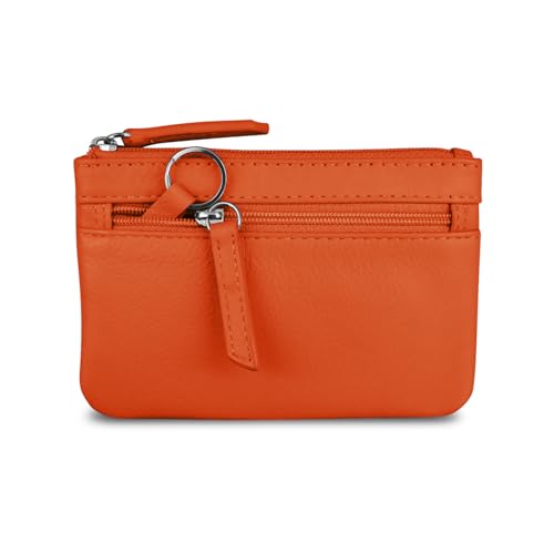 ili New York Leather Mini Compact Coin Purse - Orange - color: Orange