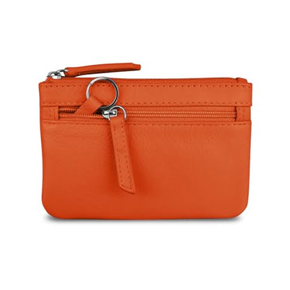 ili New York Leather Mini Compact Coin Purse - Orange - color: Orange