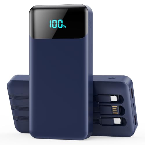 Portable Charger 40800mAh Power Bank,Built-in Cables,25W Fast Charging - color: Blue
