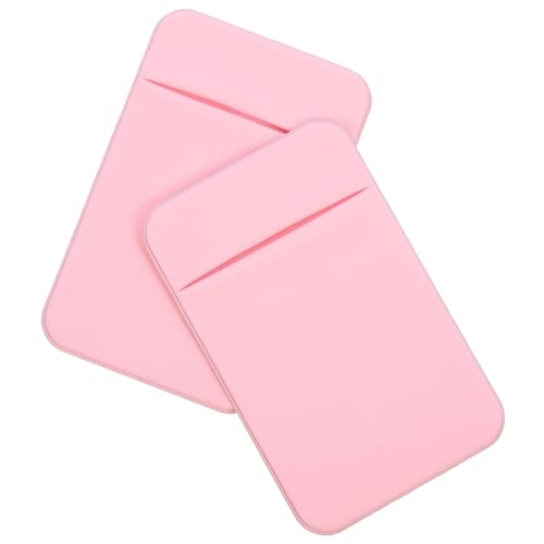 2pcs Adhesive Phone Card Holder Sleeve for Smartphones, Elastic Stretch Fabric Wallet Pocket, Credit Card Back Sticker Wallet, Light Pink, Compatible with Mobile Phones