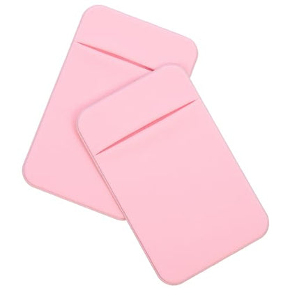2pcs Adhesive Phone Card Holder Sleeve for Smartphones, Elastic Stretch Fabric Wallet Pocket, Credit Card Back Sticker Wallet, Light Pink, Compatible with Mobile Phones