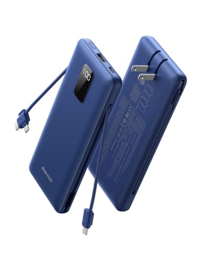 charmast Portable Charger Power Bank 10000mAh with Built-in AC Wall Plug - color: Navy