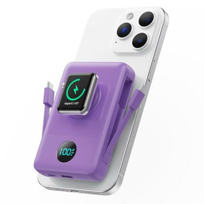 Ekrist Magnetic Portable Charger 10800mAh for MagSafe with Built-in Cable,iWatch Charger,Wireless Power Bank Travel Essentials,25W Fast Charging Battery Pack for iPhone 17/16/15/14,Apple Watch(Purple) - color: Purple