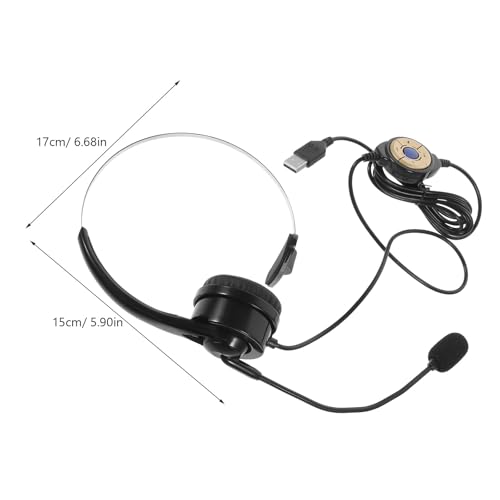 Headset with Microphone Single Ear Telephone Headset for Call Center Computer Use Black Wired Head-Mounted Earphone for Customer Service and Online Work