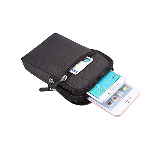 Vertical Cell Phone Belt Clip Holster, Phone Waist Bag for Mens, Nylon Smartphone Holder with Belt Loop Mobile Phone Waist Belt Pouch Wallet Zipper Phone Carrying Case Outdoor Sport Travel Bumbag - color: Black