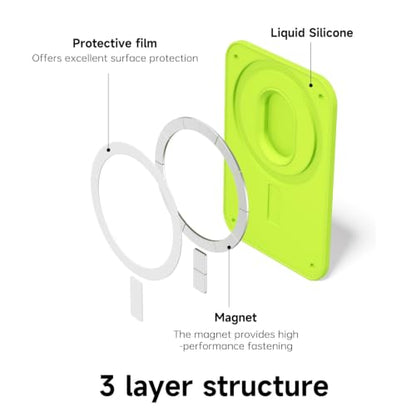 oakxco Magnetic Phone Wallet Stick On, Secure Phone Card Holder Silicone Compatible with Magsafe, Adhesive Pocket Sleeve ID Credit Card, Slim Thin Card Case, Compatible with iPhone Samsung, Neon Green - color: Neon Green