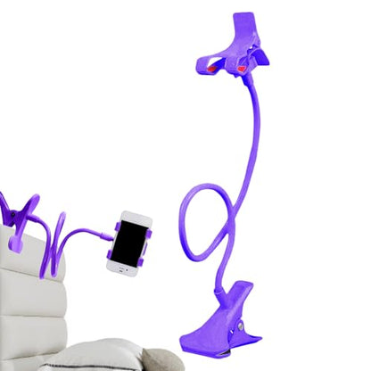 Gooseneck Phone Holder for Bed, Bed Table Phone Mount, Long Lazy Arm Headboard Bedside Bracket Clamp Stand, Easy 360 Adjustment Flexible Cellphone Clip for Home Offices Kitchen Gyms Table, 50cm - color: Purple