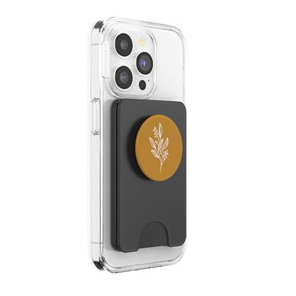 Delicate Boho Botanical Leaves Motif Mustard Yellow PopSockets PopWallet for MagSafe - style: Magnetic PopWallet