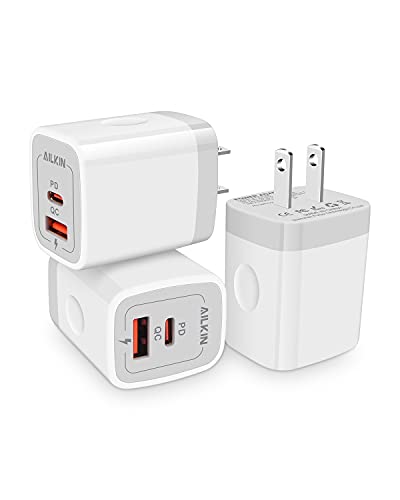 3Pack Dual Port USB-C Wall Plug-in USBC Charger, AILKIN 20W Power Delivery - color: White