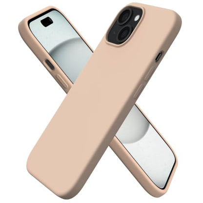 ORNARTO Compatible with iPhone 15 Case 6.1, Slim Liquid Silicone 3 Layers Full Covered Soft Gel Rubber Phone Case, Anti-Scratch Shockproof Protective Cover 6.1 Inch, Khaki Nude - color: Khaki Nude