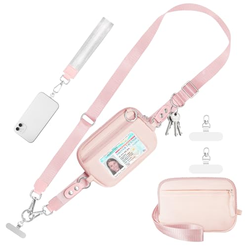Tiostep Clip and Go Strap for Phone with Wallet Crossbody Phone Lanyard Adjustable and Detachable RFID Wristlet Wallet (Pink, Medium) - color: Pink, size: Medium