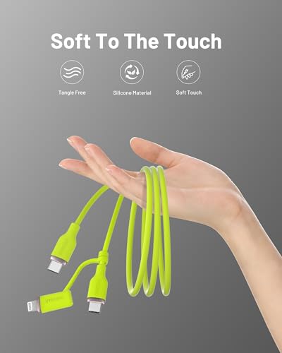 2-in-1 Silicone USB C to USB C Cable 6FT, MFi Lightning Adapter - color: C to C/Lightning Silicone Green
