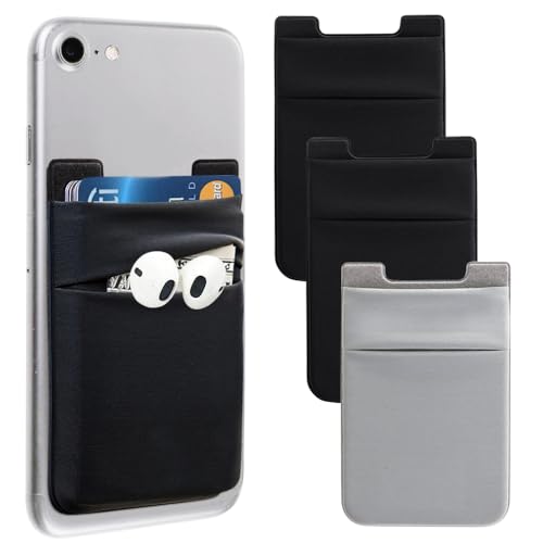 Phone Card Holder for Back of Phone, Stretchy Wallet Stick On Pocket 3Pack - color: Gray&Black