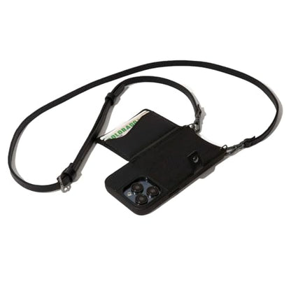 Bandolier Mila Leather Crossbody MagSafe Phone Case iPhone 16 Pro- Black/P | Crossbody leather phone case. Built-in card-holder. Adjustable & removable strap. MagSafe Design. Phone drop protection. - color: Black/Pewter, size: iPhone 16 Pro