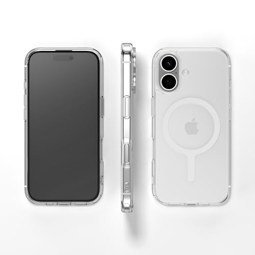 Sinjimoru for iPhone 16 Clear Case, Compatible with MagSafe | M-Airclo Basic, anti-yellowing UV coating, shockproof PC TPU bumper, 1000G strong magnet - size: iPhone 16