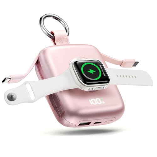 Portable Charger 3 in 1, Smaller 10000mAh Built-in Cables 22.5W Power Bank - color: Pink