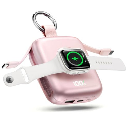 Portable Charger 3 in 1, Smaller 10000mAh Built-in Cables 22.5W Power Bank - color: Pink