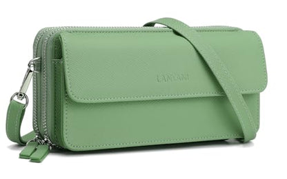 RFID Crossbody Wallet Wristlet Purse with Phone Pocket For Women Vegan Leather - color: Zb-saffiano-green