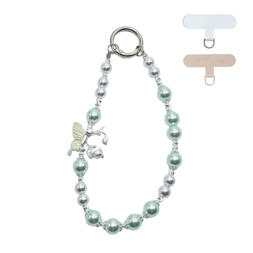 Korean-Style Pearl Butterfly Phone Charm - Luxe Hands-Free Elegance, Universally Compatible with iPhone & Android, Radiating Timeless Charm, Light Green - color: 03 Green Pearl Butterfly