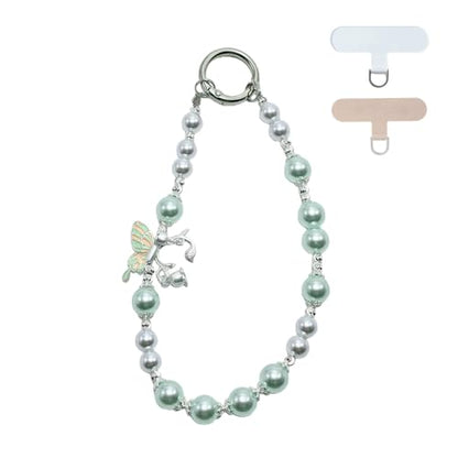 Korean-Style Pearl Butterfly Phone Charm - Luxe Hands-Free Elegance, Universally Compatible with iPhone & Android, Radiating Timeless Charm, Light Green - color: 03 Green Pearl Butterfly