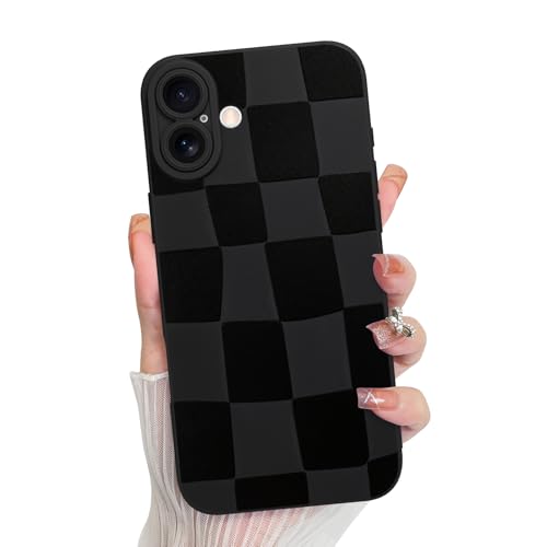 KANGHAR Compatible with iPhone 16 Case Checkered -Black | Silicone Cute Pattern, Camera Protection Soft Slim Phone Case for Girls Women - color: Black, size: iPhone 16