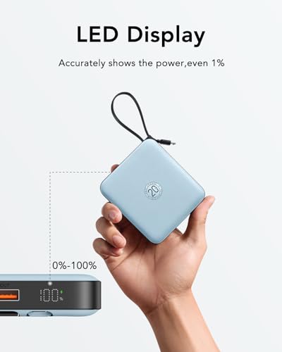 VRURC Portable Charger for iPhone with Built-in Cable, 10000mAh 22.5W Fast Charging USB C Battery Pack, Cell Phone Power Bank for iPhone 17 16 15 & Samsung Galaxy Series (Blue) - color: Blue