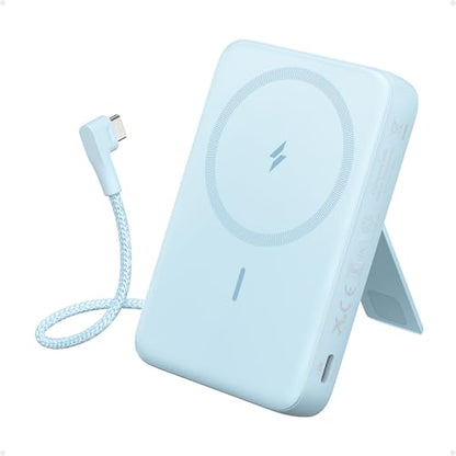 Anker Zolo Magnetic Power Bank, 10,000mAh Wireless Portable Charger | Magnetic Battery Pack with 30W Max Fast Charging, Built-in USB-C Cable and Adjustable Stand, for iPhone 17/16/15 Series - color: Blue