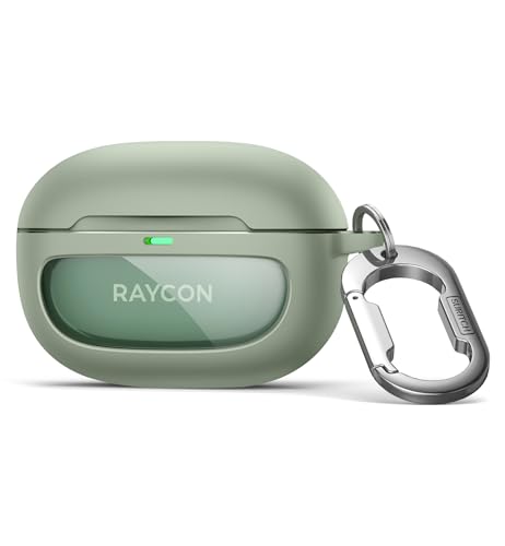 SURITCH Case for Raycon Everyday Earbuds (2024 Edition), Shockproof Magnetic Case for Raycon Bluetooth True Wireless in-Ear Buds Headphones, Protective Cover with Magnetic Lid Lock & Carabiner, Green - color: Green