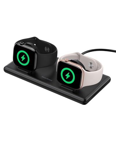 SwanScout Dual Charger for Apple Watch 11/Ultra 3/SE 3/Ultra 2/Ultra/SE 2/SE/10/9/8/7/6/5/4/3/2, Portable Charging Dock for 2 Apple Watches, SwanScout 507DA (Black) - color: Black