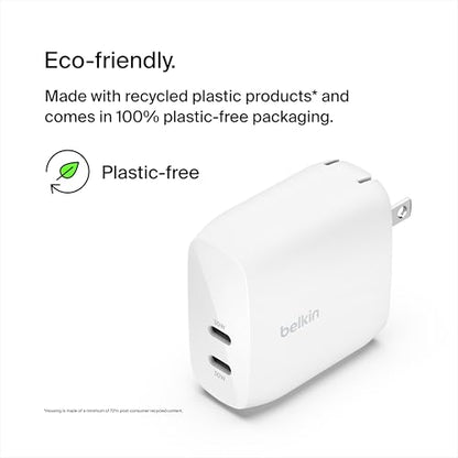 Belkin 60W Dual USB C Charger Block, PPS Fast Charging for Travel - size: (Pack of 1)