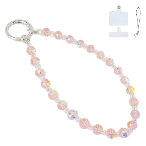 Sparkle Crystal Pearl Phone Wrist Strap for Women, Sparkling Beaded Cellphone Lanyard Chain - color: Sparkle Pink