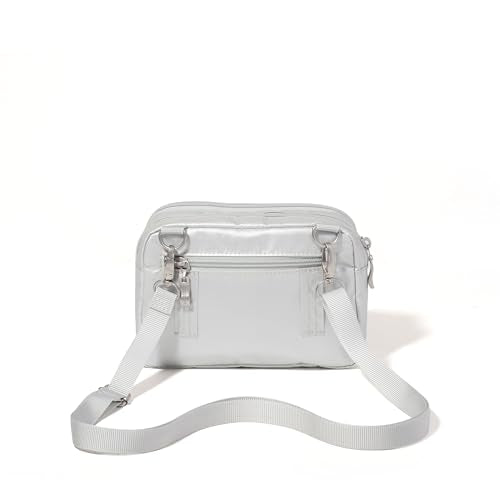 Baggallini Triple Zip with Front Wallet/Trifecta RFID Wallet Crossbody - color: Silver Metallic